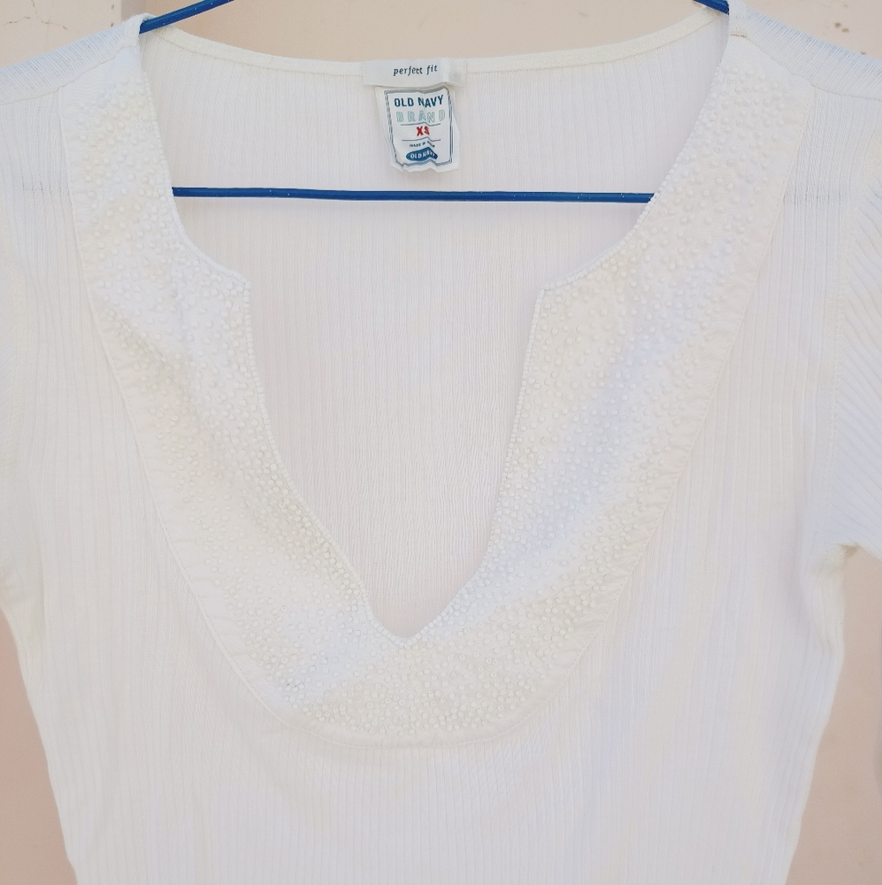 Old navy ivory full sleeves top with beaded deep U neck - Picture 7 of 11